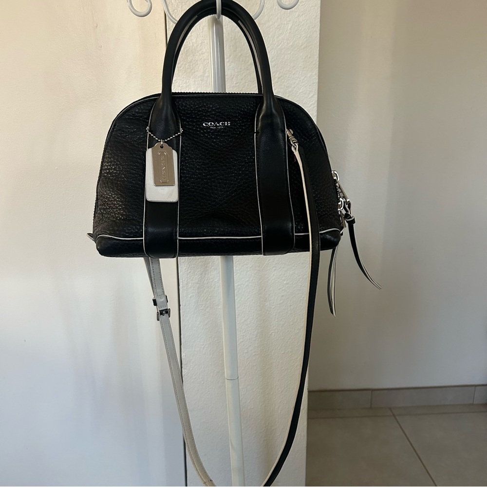 Coach Bleecker Mini Preston Black White Edgepaint Leather Satchel Bag 30344